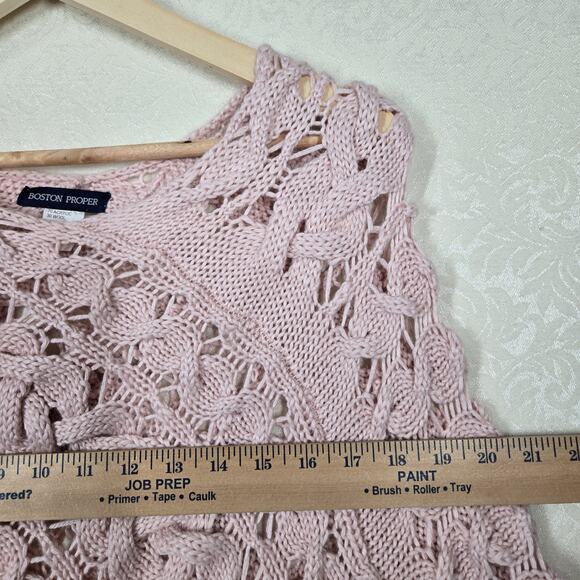 Boston Proper Wool Blend Poncho sz M/L Pink Open Knit Chunky Pastel - Picture 10 of 14